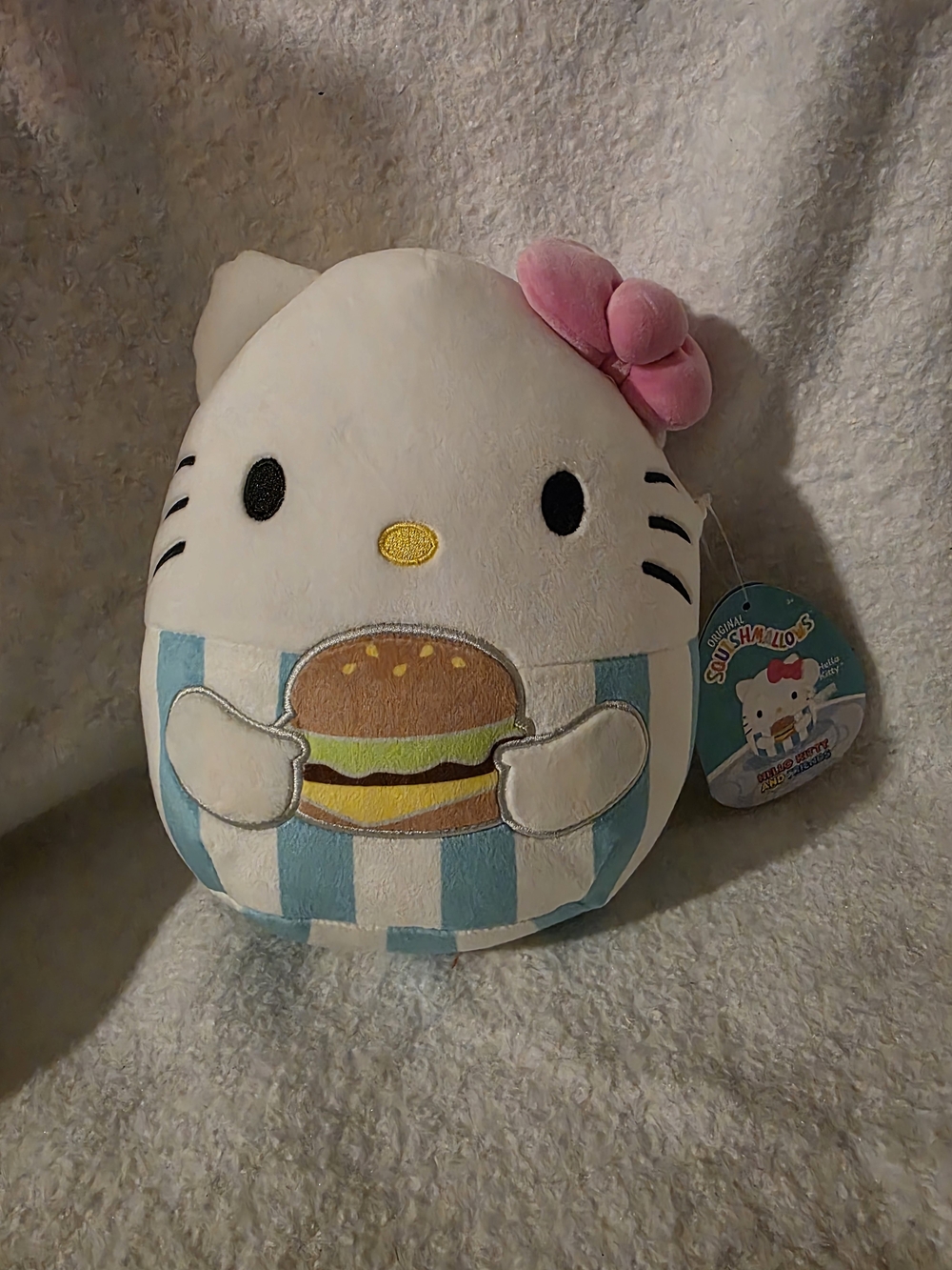 Hello Kitty Squishmellow Plush with Pink Bow and Blue Stripes